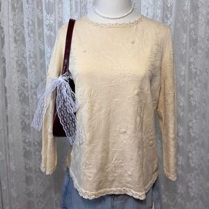 Vintage Pendleton Silk Blend Women Blouse Size Medium‎ Embroidered Cottage Fairy